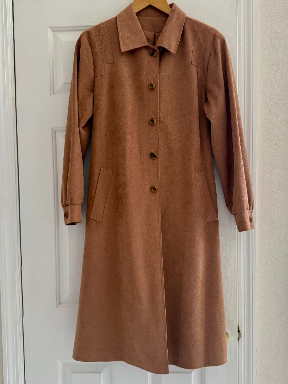Vintage 1970's ILGWU Union Made Camel Faux Suede Trench Coat/Foxland By Lansen